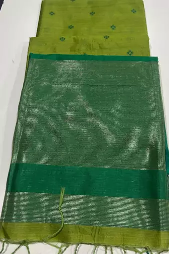 parrot green color bandhni style butti weaves khadi raw silk saree