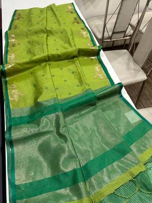 parrot green color bandhni style butti weaves khadi raw silk saree 3