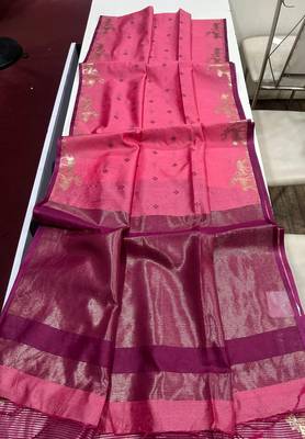 pink color bandhni style butti weaves khadi raw silk saree 2