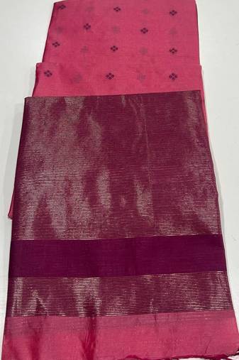 Pink color bandhni style butti weaves khadi raw silk saree