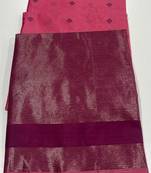Pink color bandhni style butti weaves khadi raw silk saree