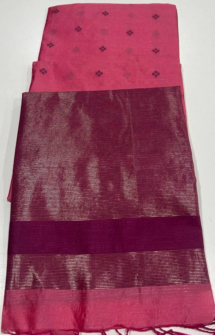 Pink color bandhni style butti weaves khadi raw silk saree