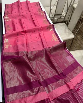 pink color bandhni style butti weaves khadi raw silk saree 3