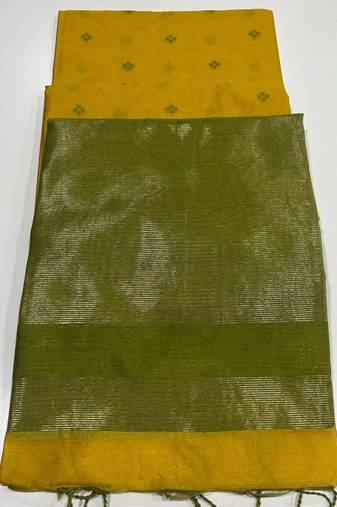 Yellow color bandhni style butti weaves khadi raw silk saree