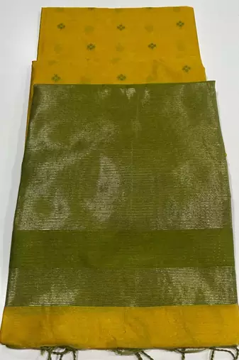Yellow color bandhni style butti weaves khadi raw silk saree