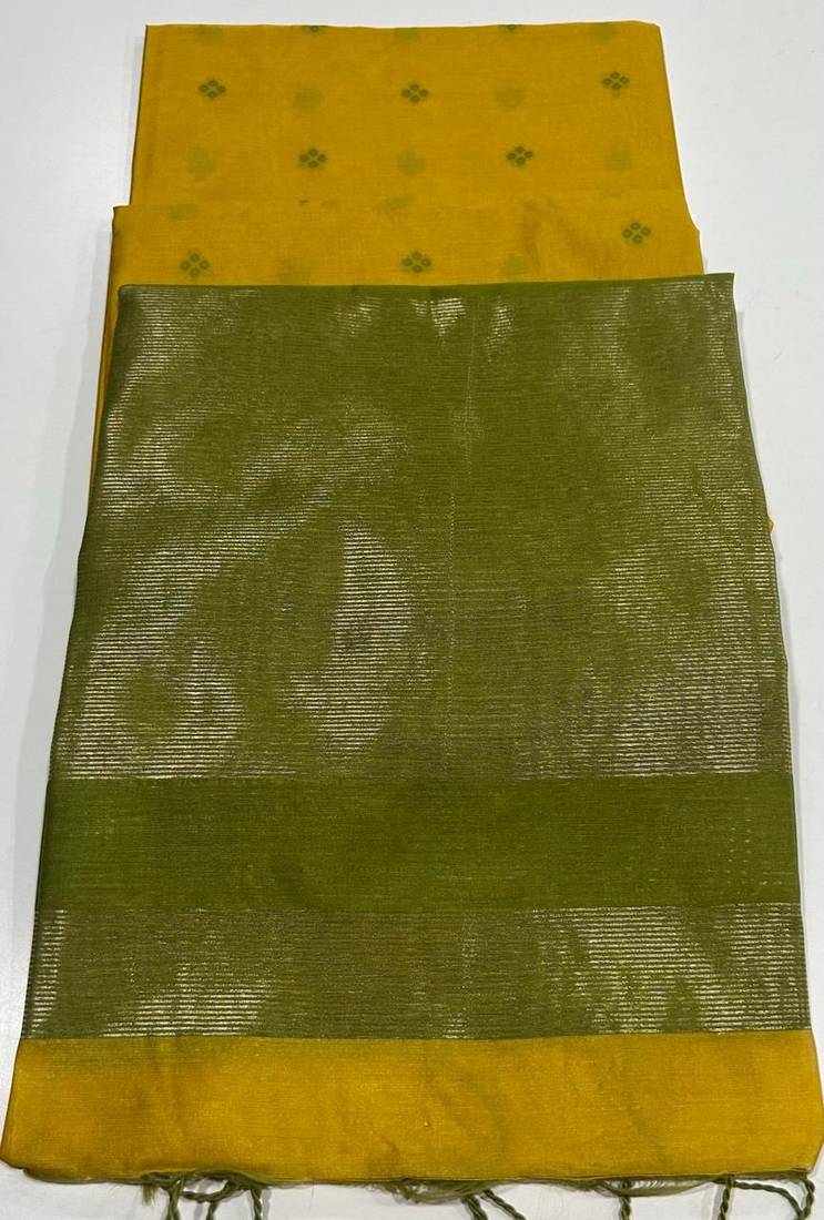 Yellow color bandhni style butti weaves khadi raw silk saree
