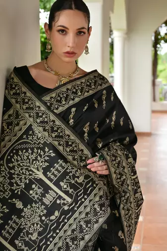 black color warli design weaving banglori raw silk saree
