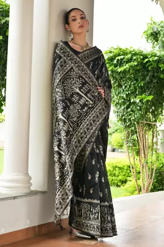 black color warli design weaving banglori raw silk saree