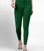 Darkgreen super combed cotton elastane stretch ankle length leggings with ultrasoft waistband