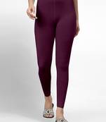 Purple super combed cotton elastane stretch ankle length leggings with ultrasoft waistband