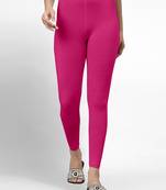 Pink super combed cotton elastane stretch ankle length leggings with ultrasoft waistband