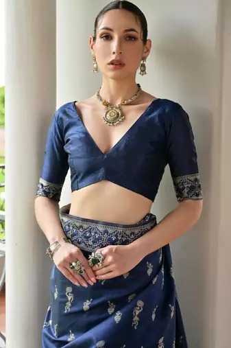 navy blue warli design weaving banglori raw silk saree