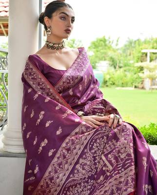 plum warli design weaving banglori raw silk saree 2