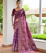 Plum color warli design weaving banglori raw silk saree