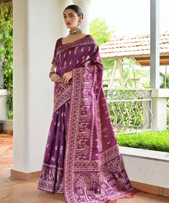 plum warli design weaving banglori raw silk saree 4