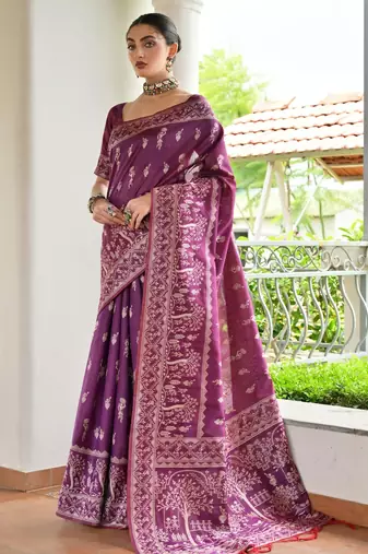 plum warli design weaving banglori raw silk saree
