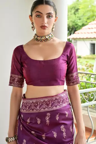 plum warli design weaving banglori raw silk saree