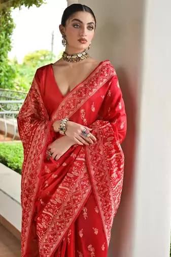 red warli design weaving banglori raw silk saree