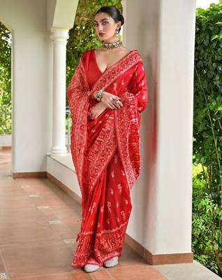 red warli design weaving banglori raw silk saree 3