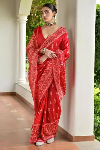 red warli design weaving banglori raw silk saree