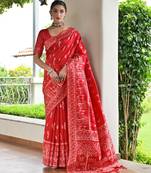 Red color warli design weaving banglori raw silk saree