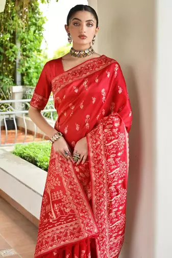 red warli design weaving banglori raw silk saree