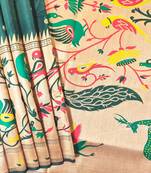 Dark green color zari and meena weaving banarasi silk paithani saree