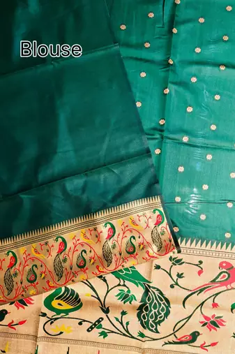 dark green zari and meena weaving banarasi silk paithani saree