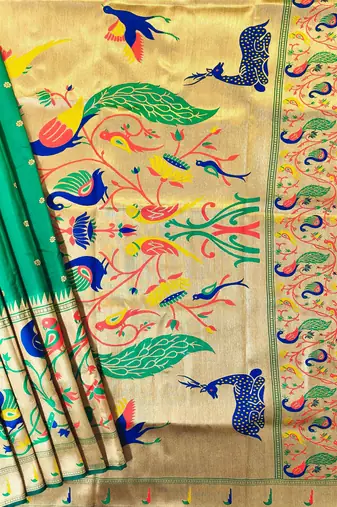 parrot green zari and meena weaving banarasi silk paithani saree