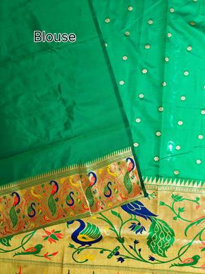 parrot green zari and meena weaving banarasi silk paithani saree 4