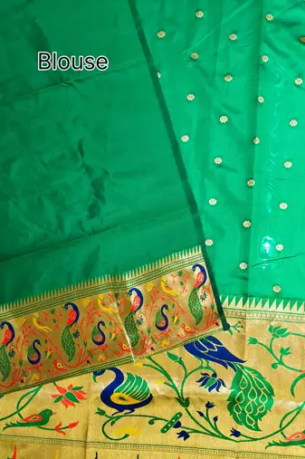 parrot green zari and meena weaving banarasi silk paithani saree