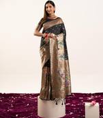 Black color zari  weaving and jal woven banarasi silk paithani saree