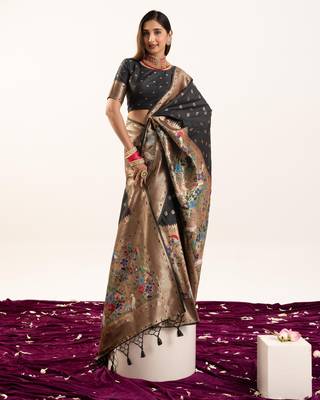 black zari weaving and jal woven banarasi silk paithani saree 2