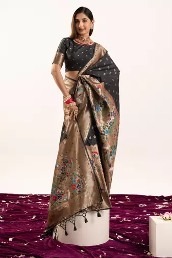black zari weaving and jal woven banarasi silk paithani saree