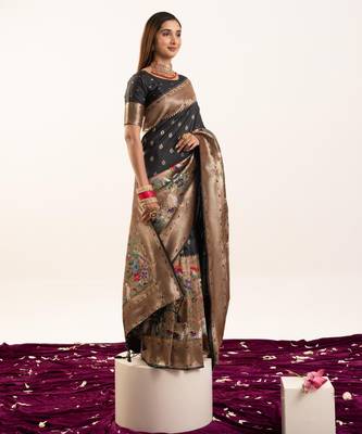 black zari weaving and jal woven banarasi silk paithani saree 3