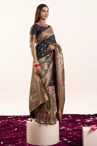 black zari weaving and jal woven banarasi silk paithani saree