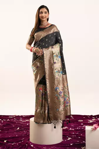 black zari weaving and jal woven banarasi silk paithani saree