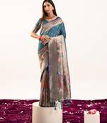 Dark green color zari  weaving and jal woven banarasi silk paithani saree