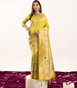 Light parrot green color zari  weaving and jal woven banarasi silk paithani saree