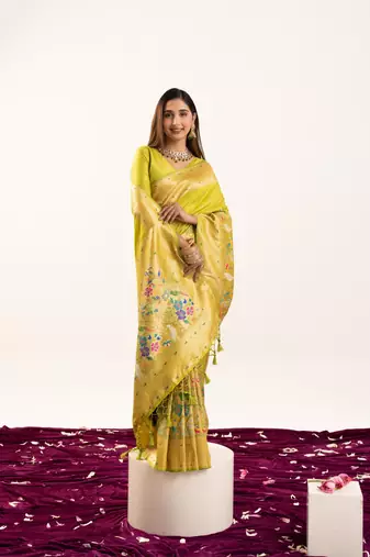 light parrot green zari weaving and jal woven banarasi silk paithani saree