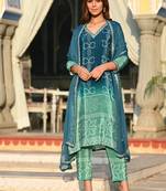 Ethnic Motifs Printed V-Neck Straight Kurta With Trousers & Dupatta