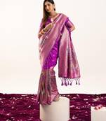Purple color zari  weaving and jal woven banarasi silk paithani saree