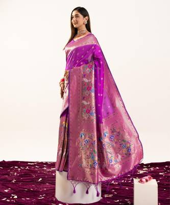 purple zari weaving and jal woven banarasi silk paithani saree 4