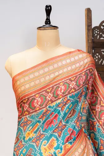 blue patola design and silver coin weaving pure patola silk saree