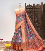 navy blue patola design and silver coin weaving pure patola silk saree