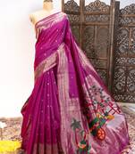 Purple color zari and meena weaving khadi raw silk saree