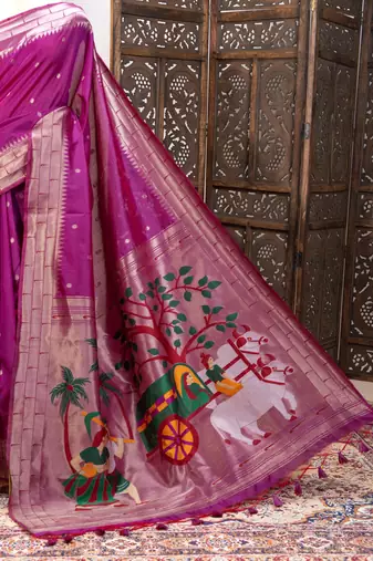 purple zari and meena weaving khadi raw silk saree
