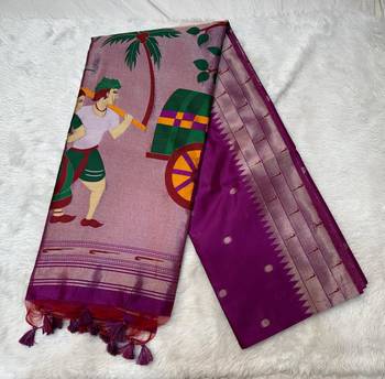 purple zari and meena weaving khadi raw silk saree 5
