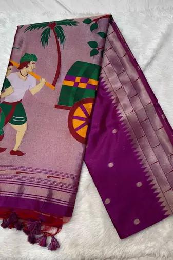 purple zari and meena weaving khadi raw silk saree