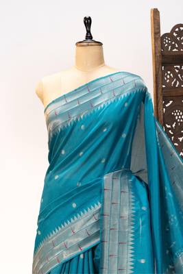 teal zari and meena weaving khadi raw silk saree 2